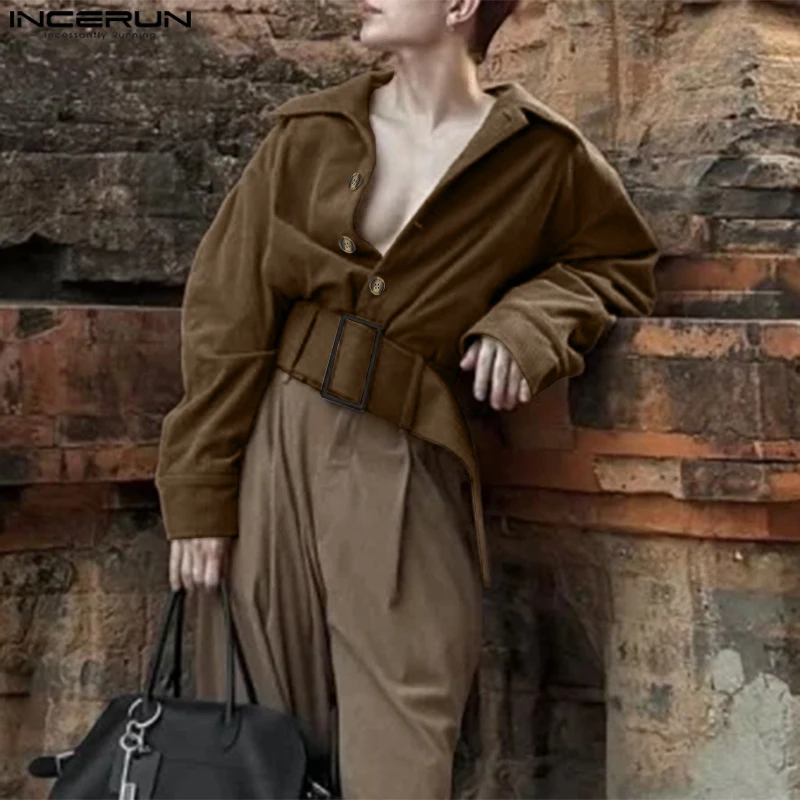 

INCERUN Men Jackets Solid Color Lapel Long Sleeve Button Casual Men Clothing Streetwear 2025 Loose Fashion Male Thin Coats S-5XL