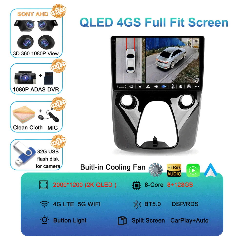 For Toyota Aygo / Peugeot 108 / Citroen C1 2014+ Android 16 CarPlay Car Radio Multimedia Video Player GPS Navigation 2 Din image 3