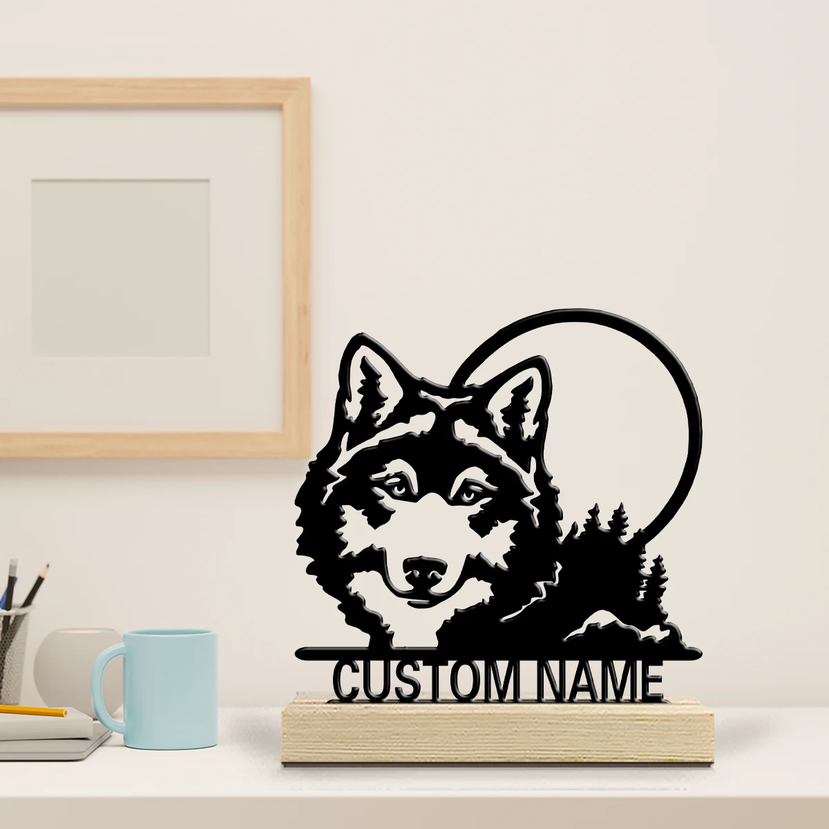 1pc Metal Desktop Ornaments and Decorations Custom Name Equipped with Wooden Base Desktop Decorations,Office Decorations