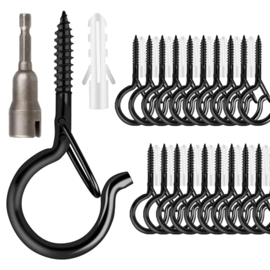 

Q-Hanger Hooks with Safety Buckle, Windproof Screw Hooks for Outdoor String Lights Hanging Christmas Lights, Plants, with 1 Win