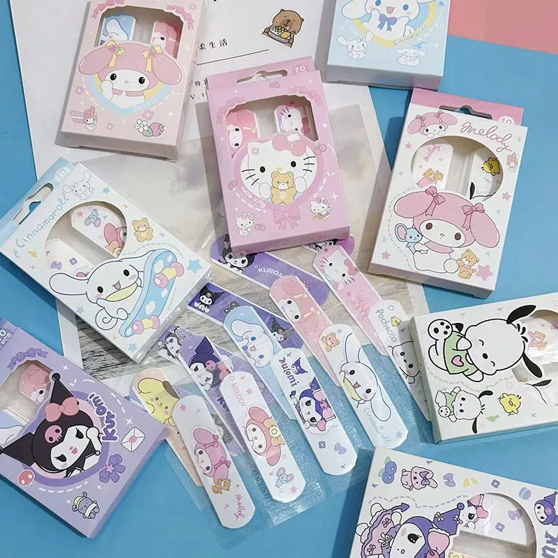 5pcs/box Anime Cartoon Band-aid Pattern Hello Kitty Kuromi My Melody Adhesive Kit Wound Plaster Cute Bandage Breathable Patches