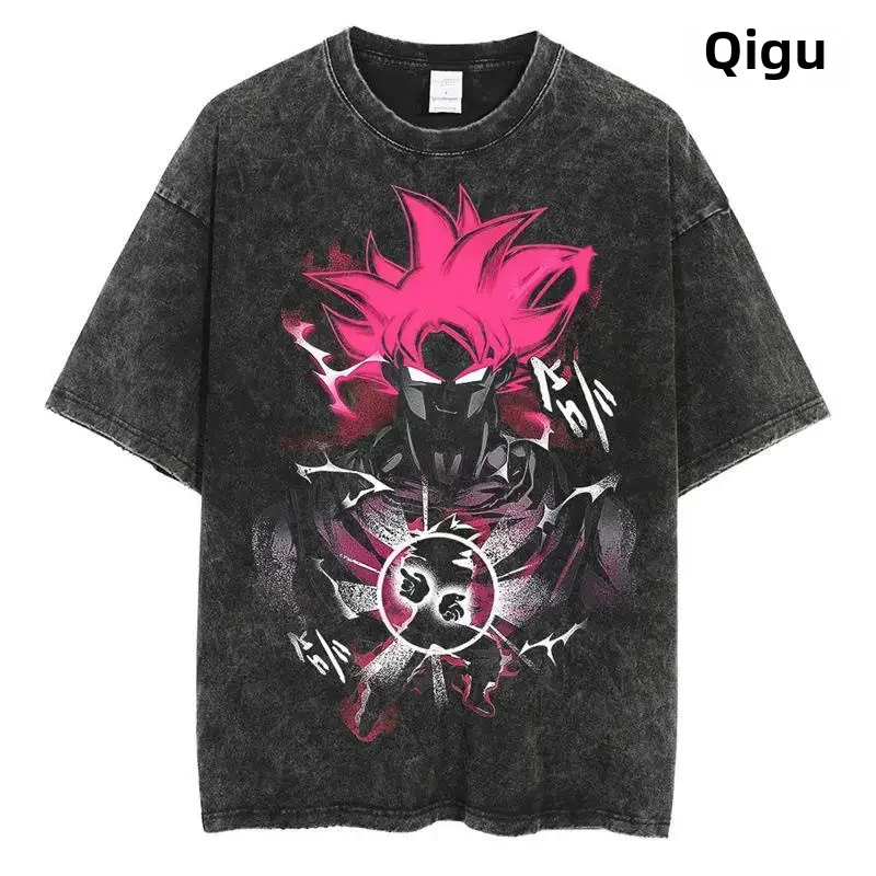 Vintage Distressed Short Sleeve Round Neck T-shirt For Men Women Summer Street Anime Youth Body Conscious T-shirt Top