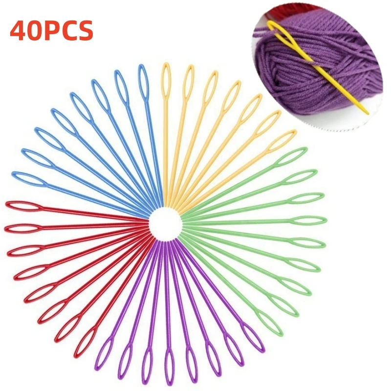 40PCS 7cm Sweater Needles Multiple Colored Plastic Large Eye Sewing Needle Crochet Suture Needle Handmade Gadget Tools