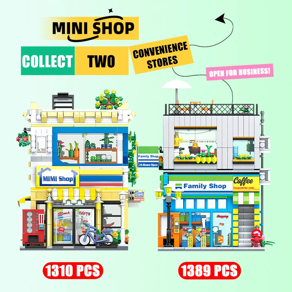 MOC Creative City Street View Convenience Store Building Blocks Set with LED Architecture Modular Assembly Bricks Toys Kids Gift