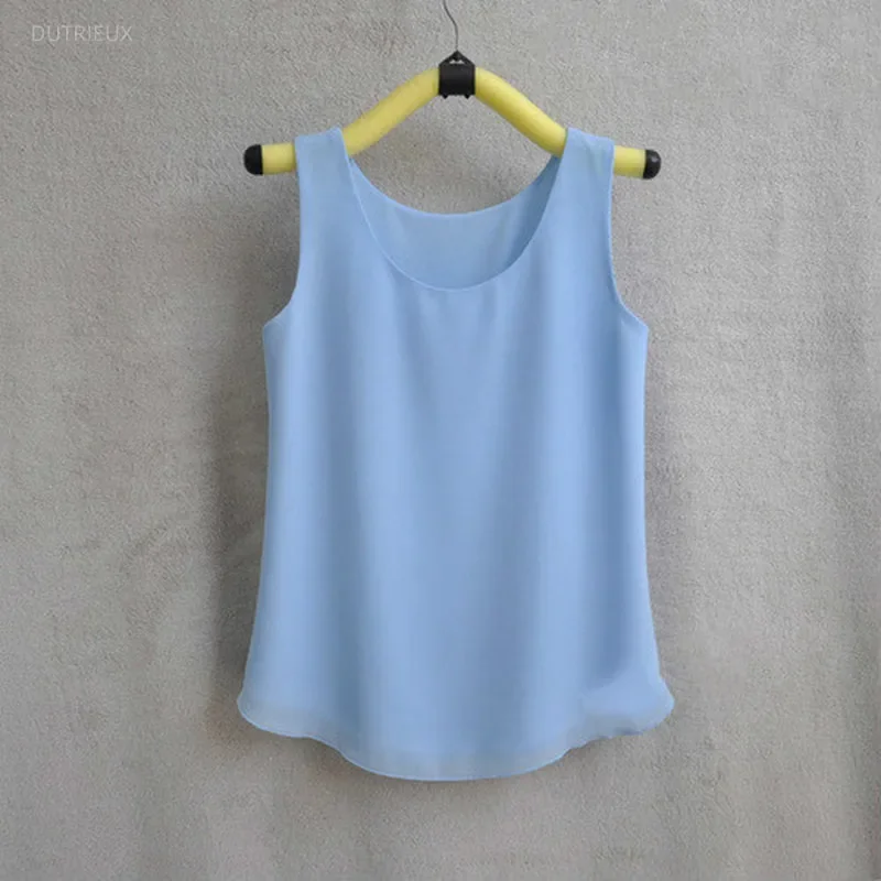 Summer Chiffon Blouse 31 Colors Sleeveless Vest Women Casual Loose Tops Not Perspective Shirt Ladies Solid Blusas