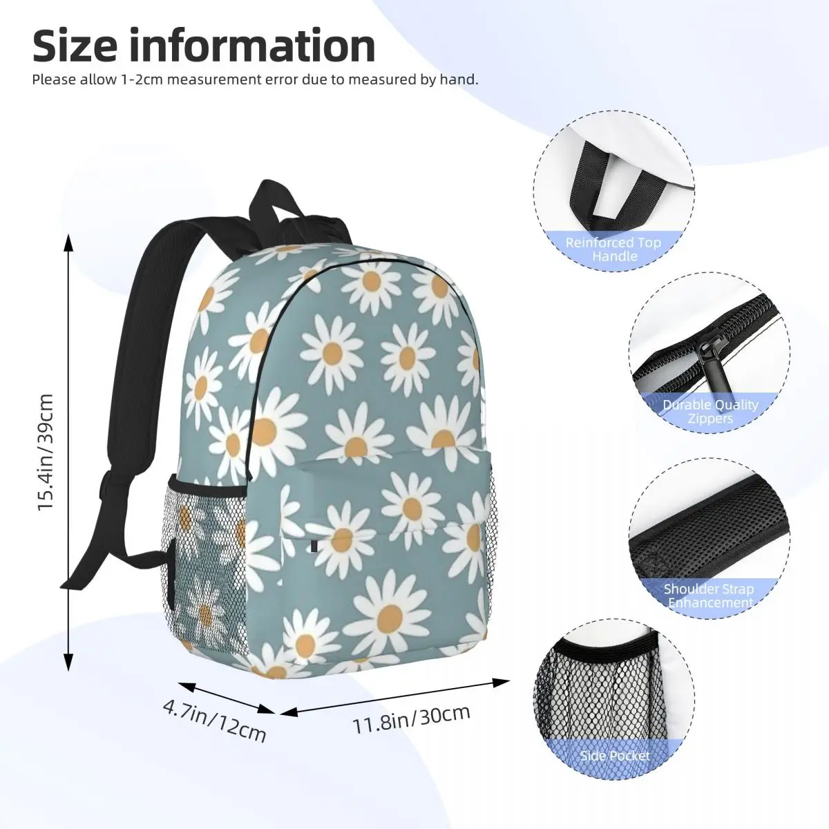 Mochila De margaritas azules para adolescentes, bolso escolar para estudiantes, mochila de viaje, bolso de hombro