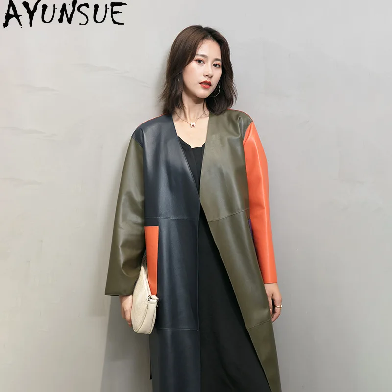 AYUNSUE Pelle di pecora naturale Genuino Giacca di pelle Donna 2025 Trench di media lunghezza Donna Giubbotti Autunno Vestiti │????ха Жха Ж Dön Dönalı......