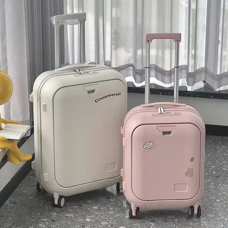 18/20/24 Inch Trolley Luggage Travel Suitcase Compartment Front Opening Password Box Multifunction Rolling Luggage Boarding Case