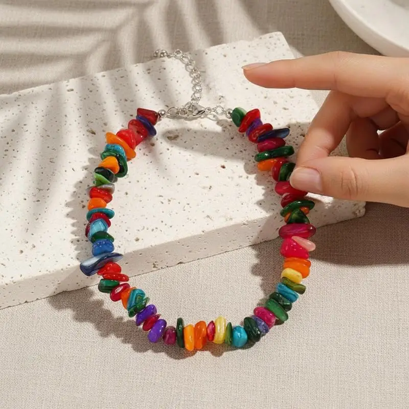 Naure Stone Turquoises Crystal Beaded Choker Necklace For Women, Fashion Irregular Bohemian Healing Crystal Choker Jewelry