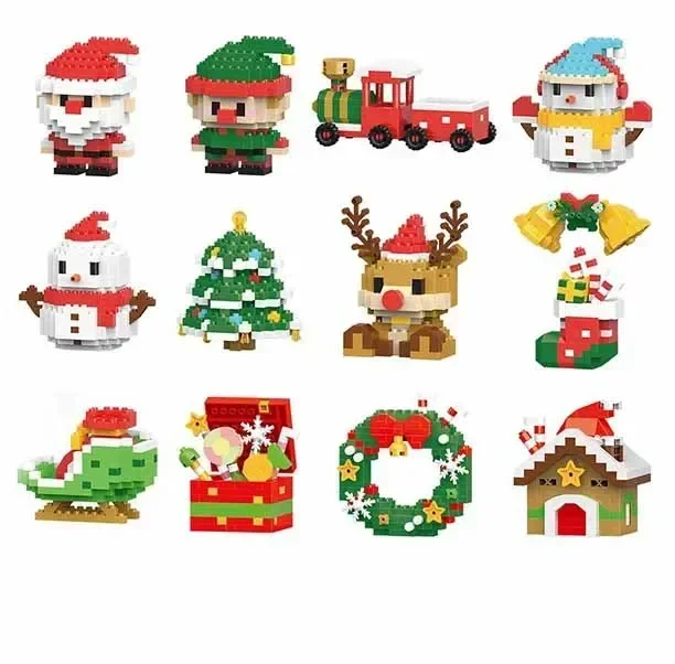 

Christmas Building Block Snowman Elk Santa Claus Model Micro Brick Building Block Xmas Tree Decoration Children Toy Gift
