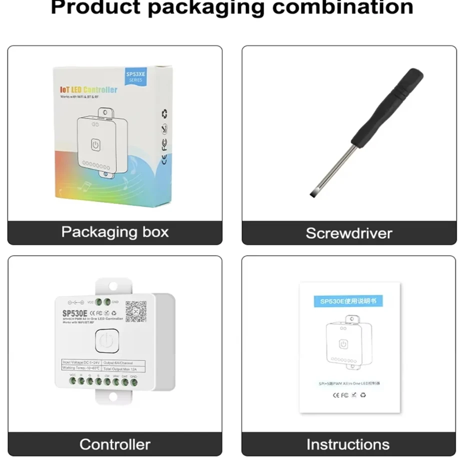 SP530E SP630E 12‑in‑1 WiFi Bluetooth-compatible SPI PWM LED Controller DC5‑24V, Smart APP Control for WS2811 WS2812B LED