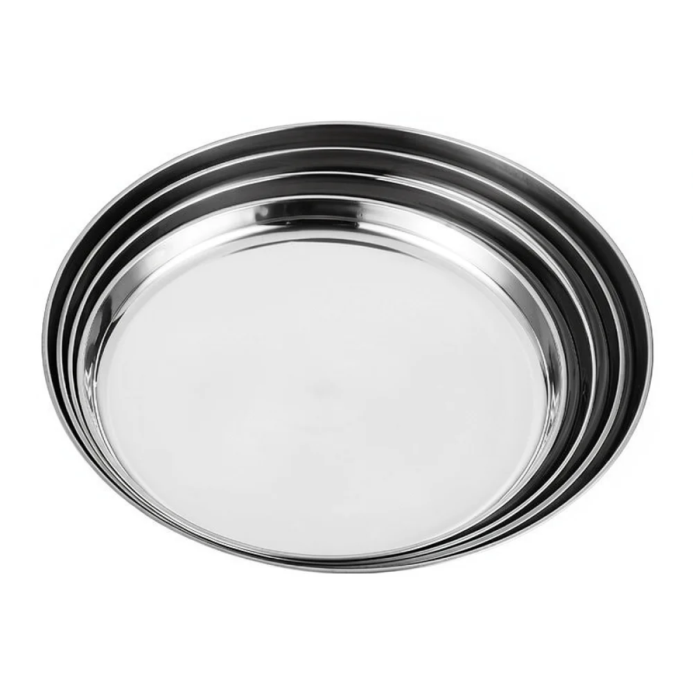 Durable Stainless Steel Round Tray Flat Dish Shallow Platter For BBQ Food Kitchen Serving Storage Tableware