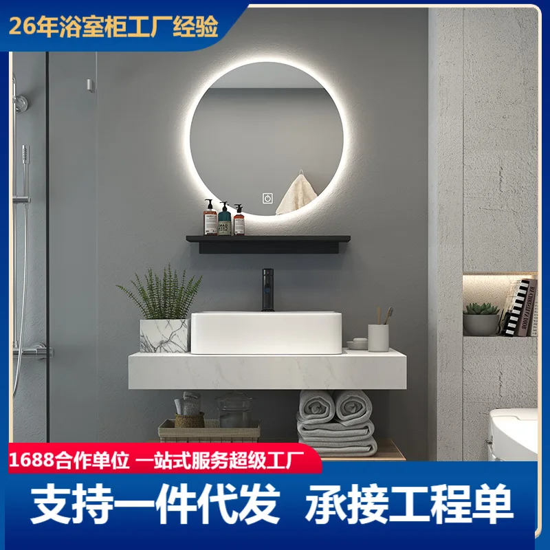 

Nordic double-layer solid wood bathroom cabinet wall-mounted washbasin cabinet combined bathroom small apartment washbasin