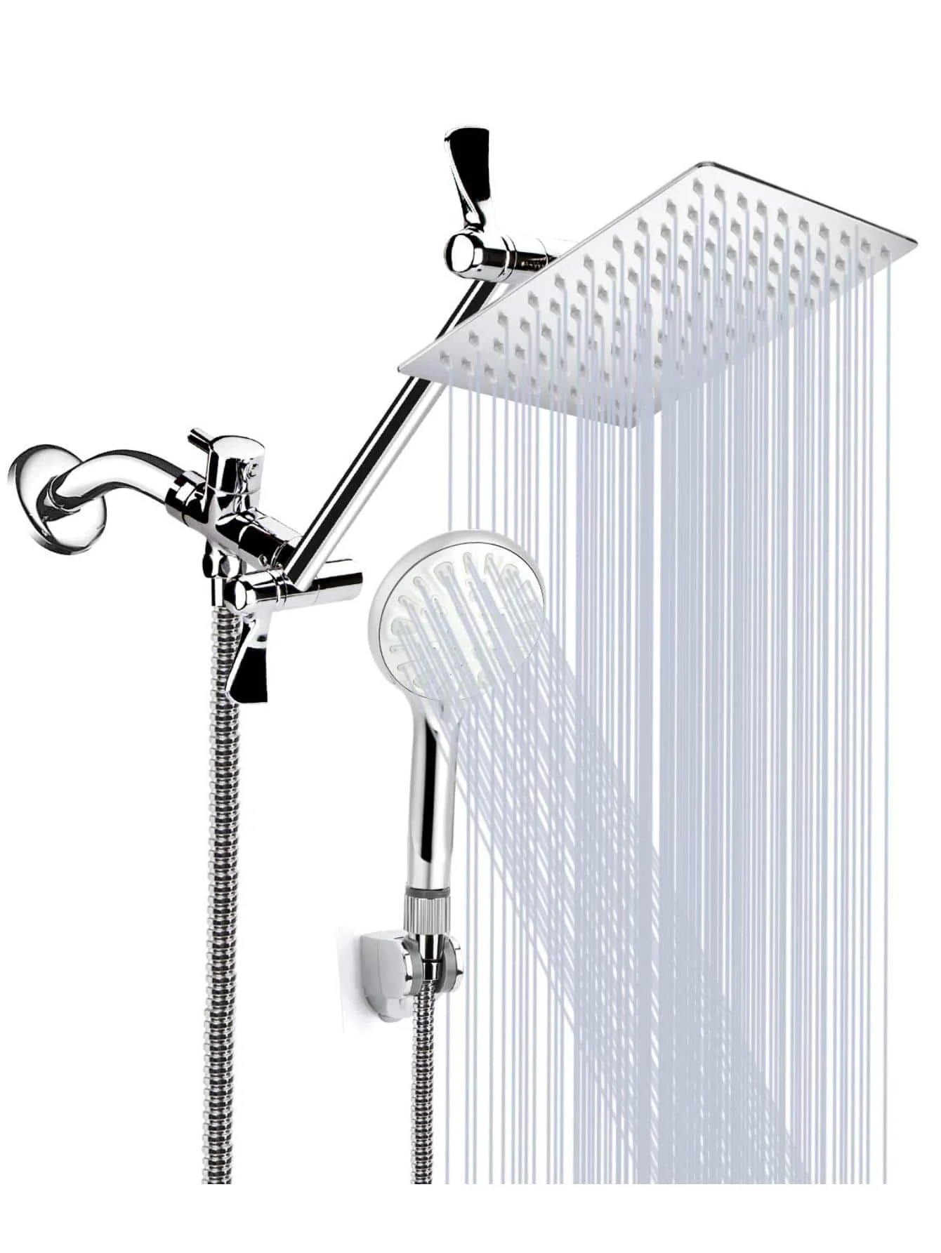 

8-Inch High Pressure Rainfall/Handheld Shower Combo: 9-Settings + 11-Inch Extension Arm