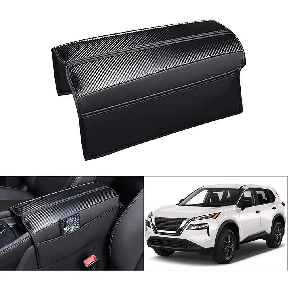 Center Console Cover for Nissan X-Trail Rogue 2021-2023 PU Armrest Seat Box Cover Pad with Storage Bag