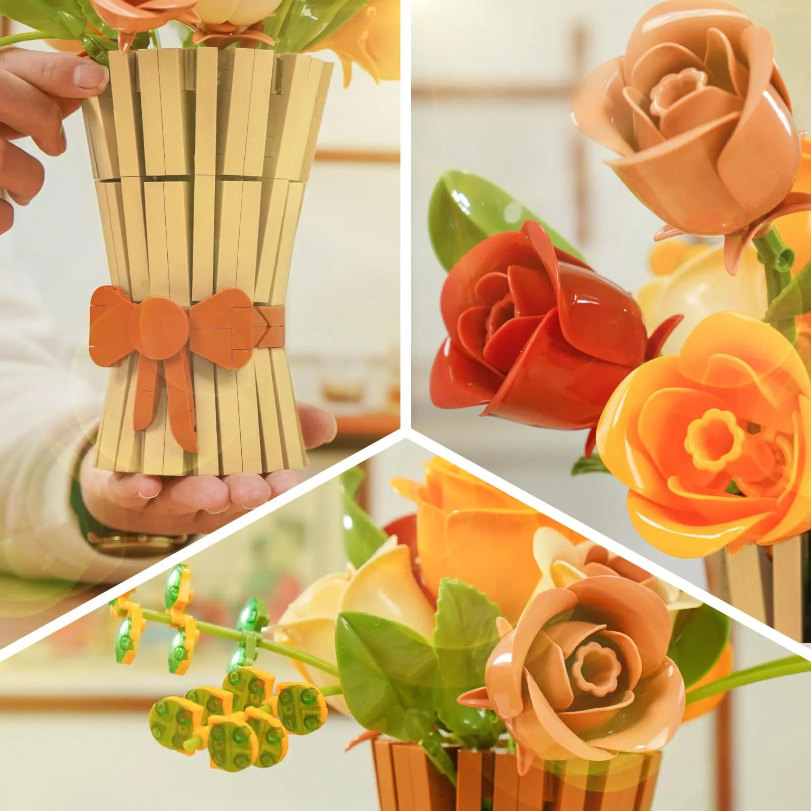 868PCS Rose Bouquet Building Blocks Eternal Flower Vase Bricks Home Decoration Girl Romantic Valentine's Day Gifts Kids DIY Toys