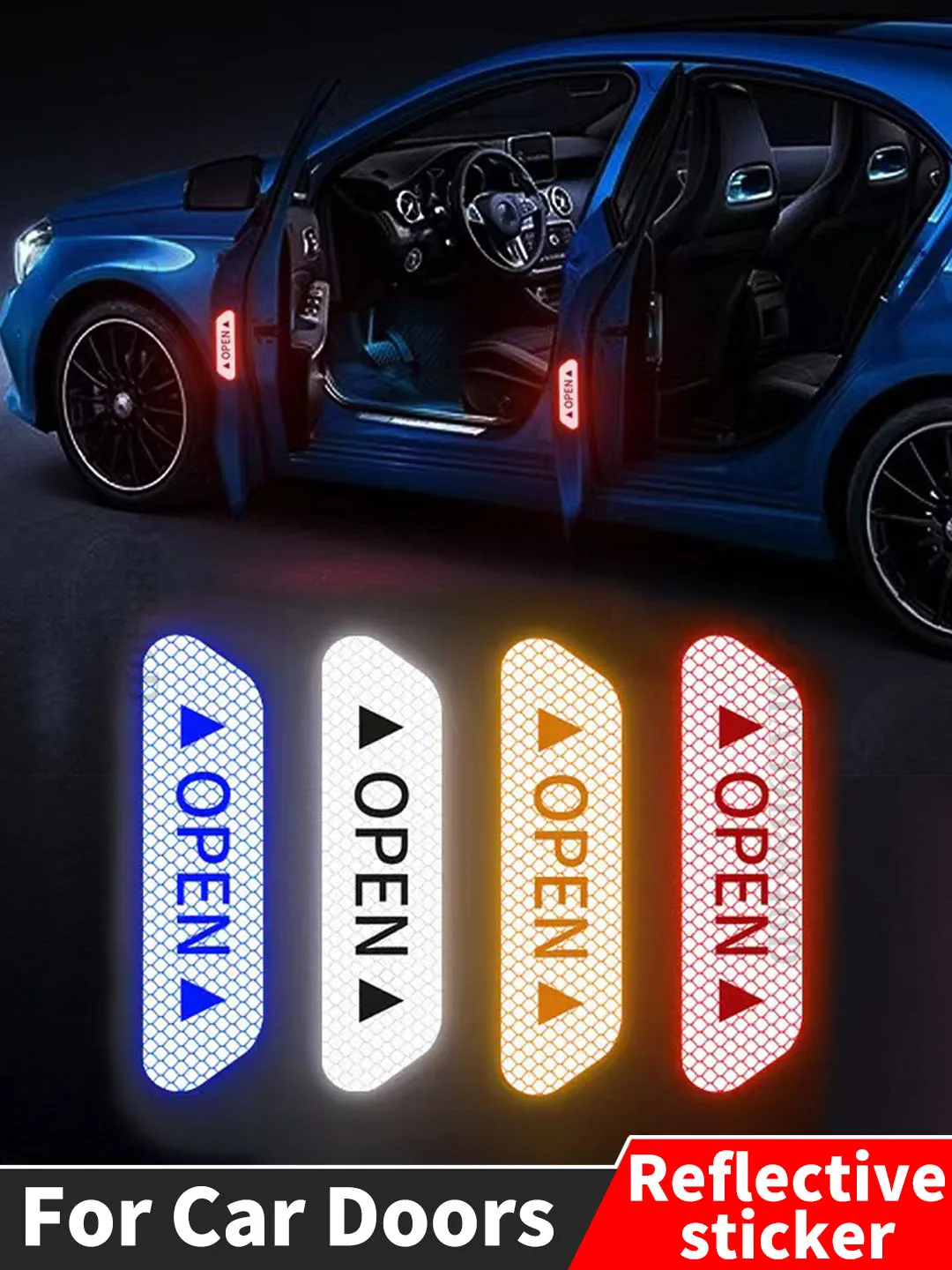 

4PCS Universal Auto Side Body Car Door Strongly Reflective Sticker Trunk Decal Boot Decor Design for Safety Tuning Accessories