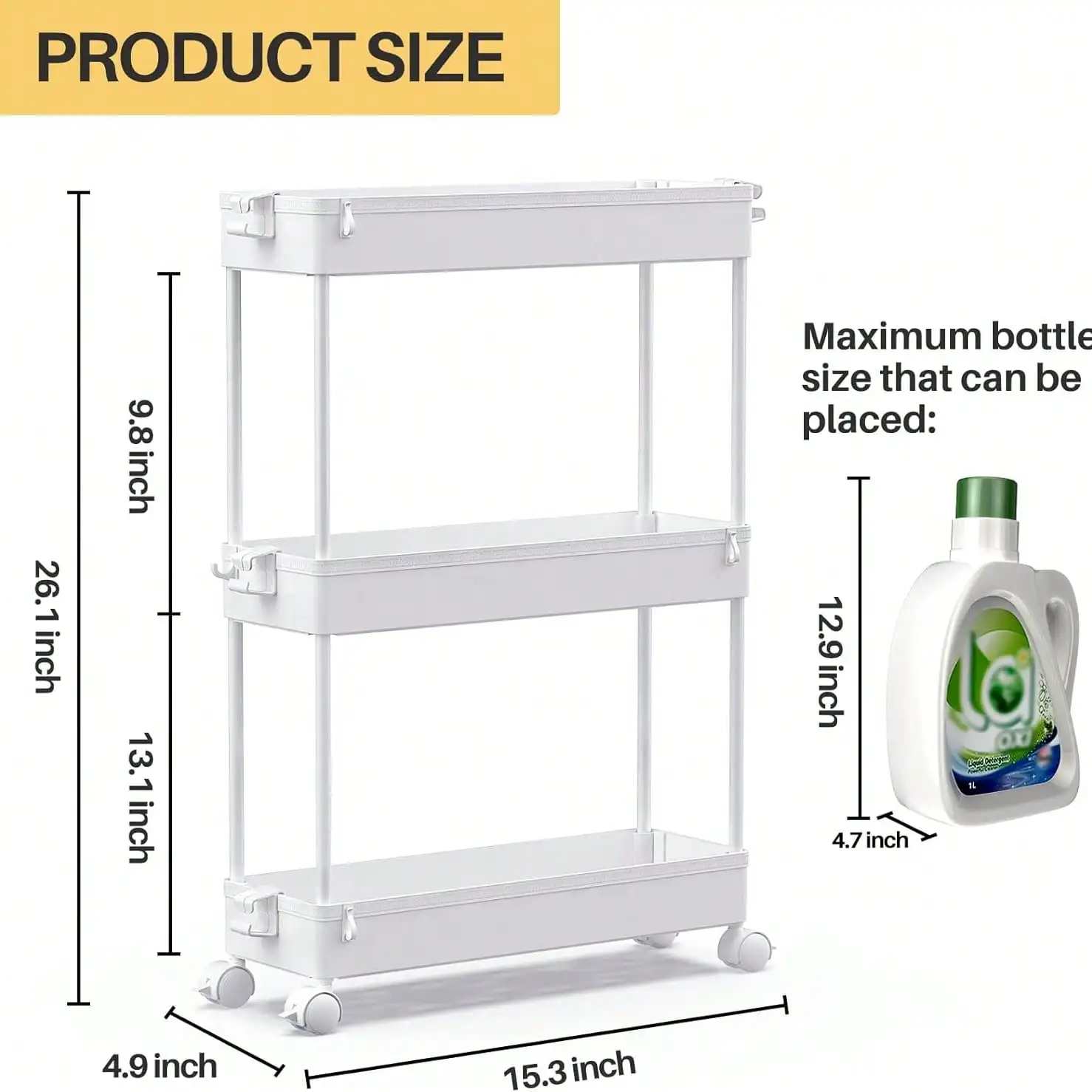 SPACEKEEPER Slim Rolling Storage Cart, 3 Tier Bathroom Storage Organizer Laundry Room Utility Cart Mobile Shelving Unit, Multi-Purpose For Kitchen Office Bathroom Laundry Narrow Places