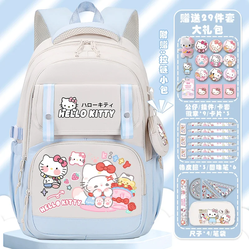 Sanrio New Hello Kitty Schoolbag Student Boys and Girls Children Cute Cartoon Lightweight Spine-Protective Lightweight Backpack