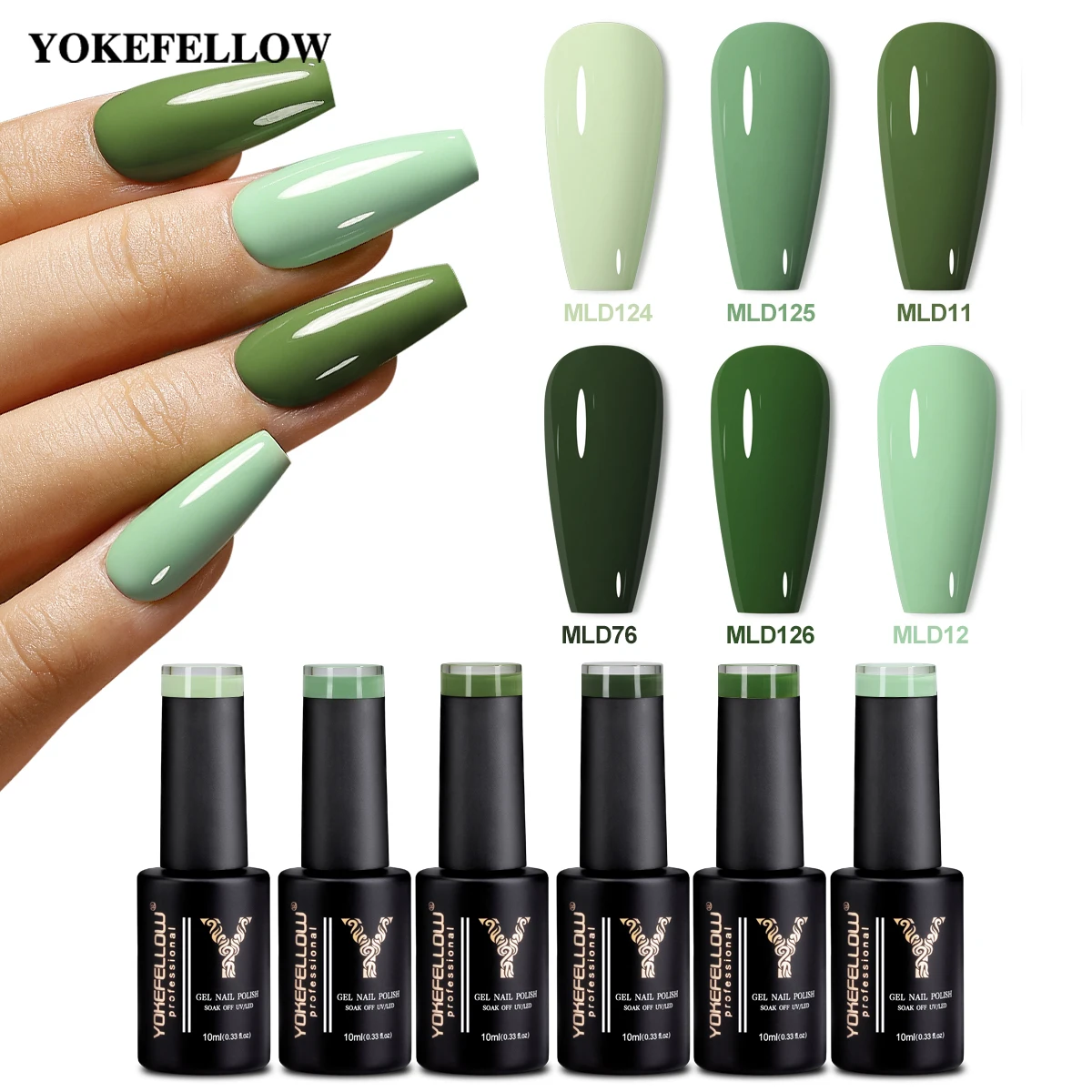 YOKEFELLOW 6PCS Green Gel Nail Polish Fall Winter Gel Nail Polish Semi Permanent Soak Off Nail Art For Manicure Gel Varnish Set