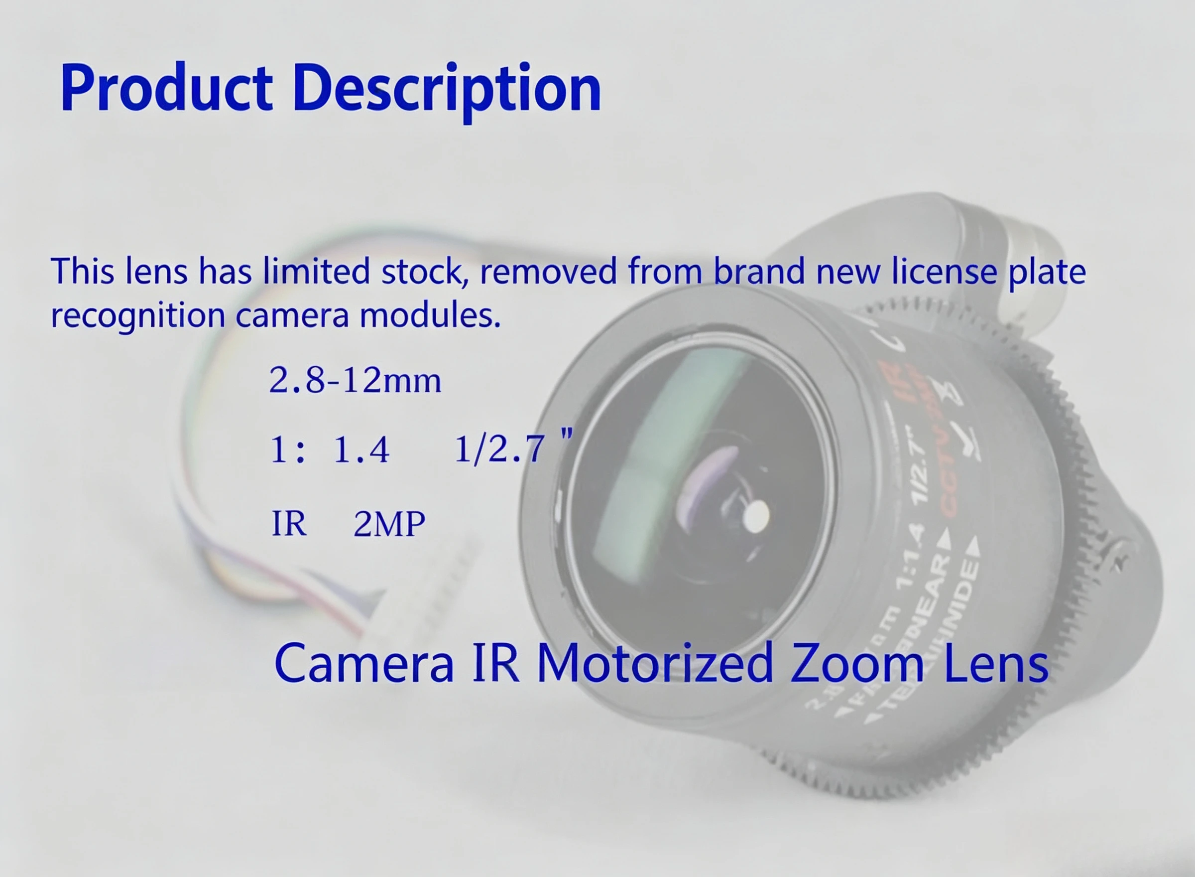 Used 2 Megapixel Motorized Zoom IR CCTV Lens 2.8-12mm F1.4 1/2.7 Inch Motor Focus Lens for 2MP IR Surveillance Security Camera
