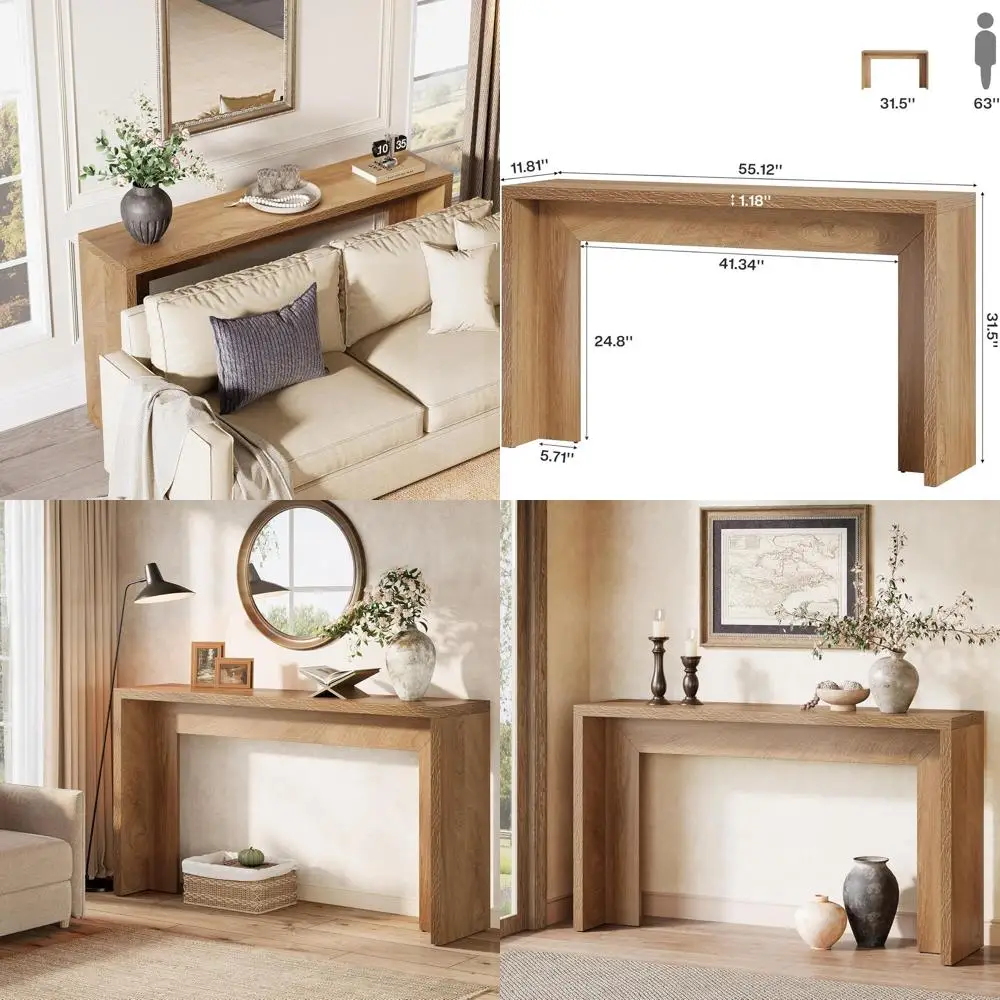 

Деревянный диванный столик 55 см из светло-коричневого дуба с местом для хранения для прихожей, коридора, гостиной - простая сборка