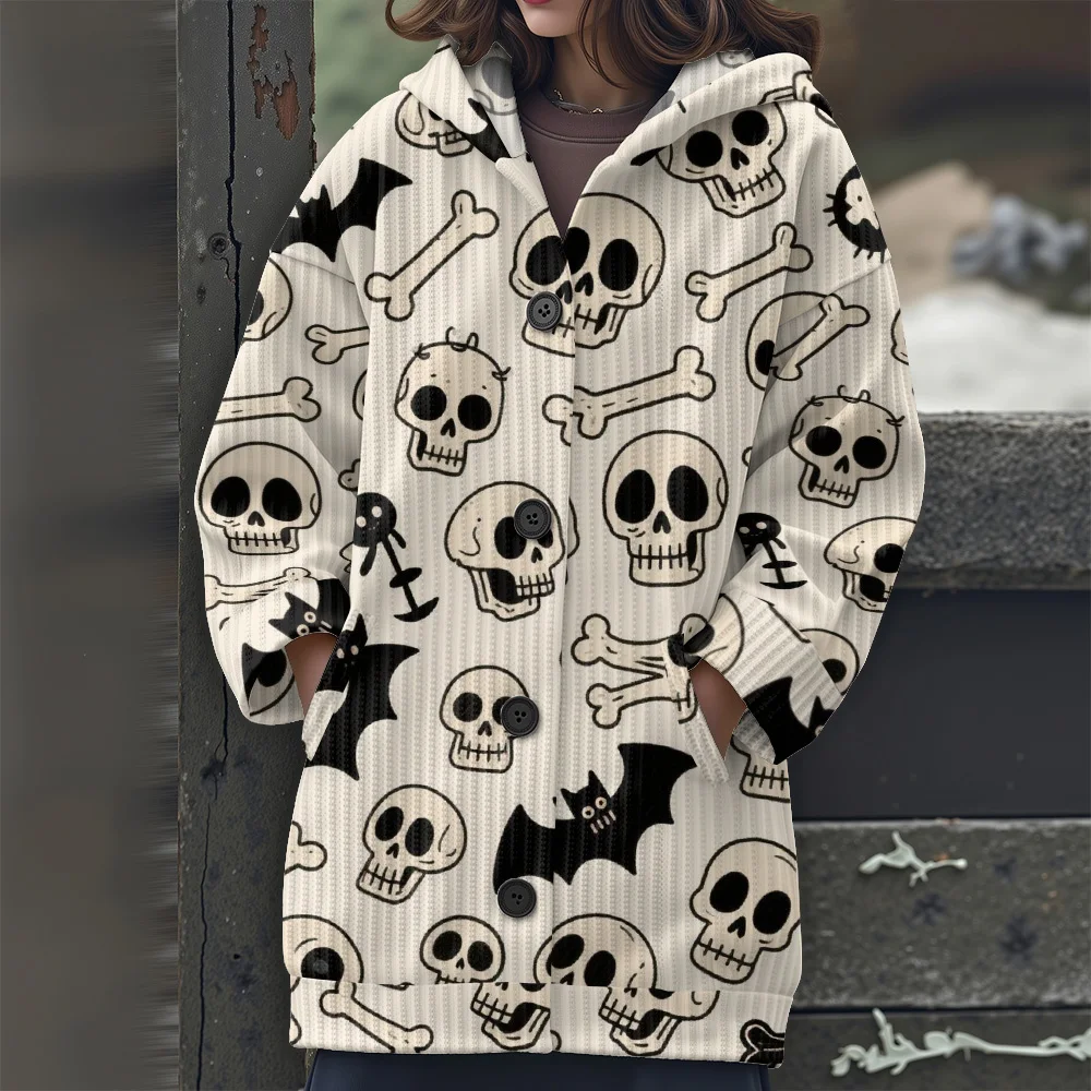 เสื้อสเวตเตอร์ลายฮาโลวีน เสื้อสเวตเตอร์ตัวยาว เสื้อผ้าลำลอง 2025 เสื้อสเวตเตอร์ลำลองผู้หญิงแบบใหม่ เสื้อสเวตเตอร์มีฮู้ดสำหรับงานเทศกาลและปาร์ตี้