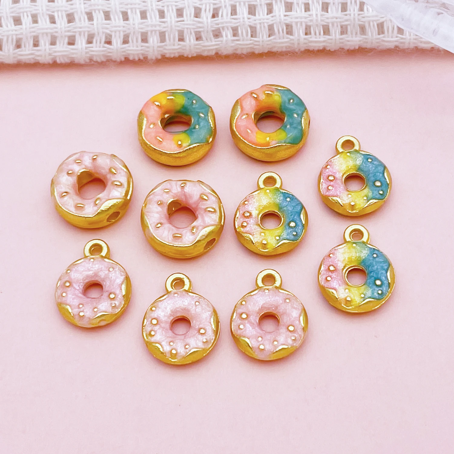 2pcs/10pcs Alloy Enamel Antique Golden Donut Bead Pendant Jewelry Making DIY Earrings Charms for Jewelry Bracelets Necklace