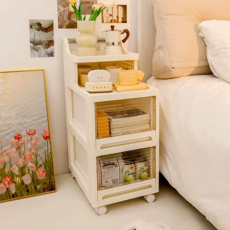 Cream wind simple bedside table replacement trolley storage rental renovation bedside mobile drawer storage cabinet
