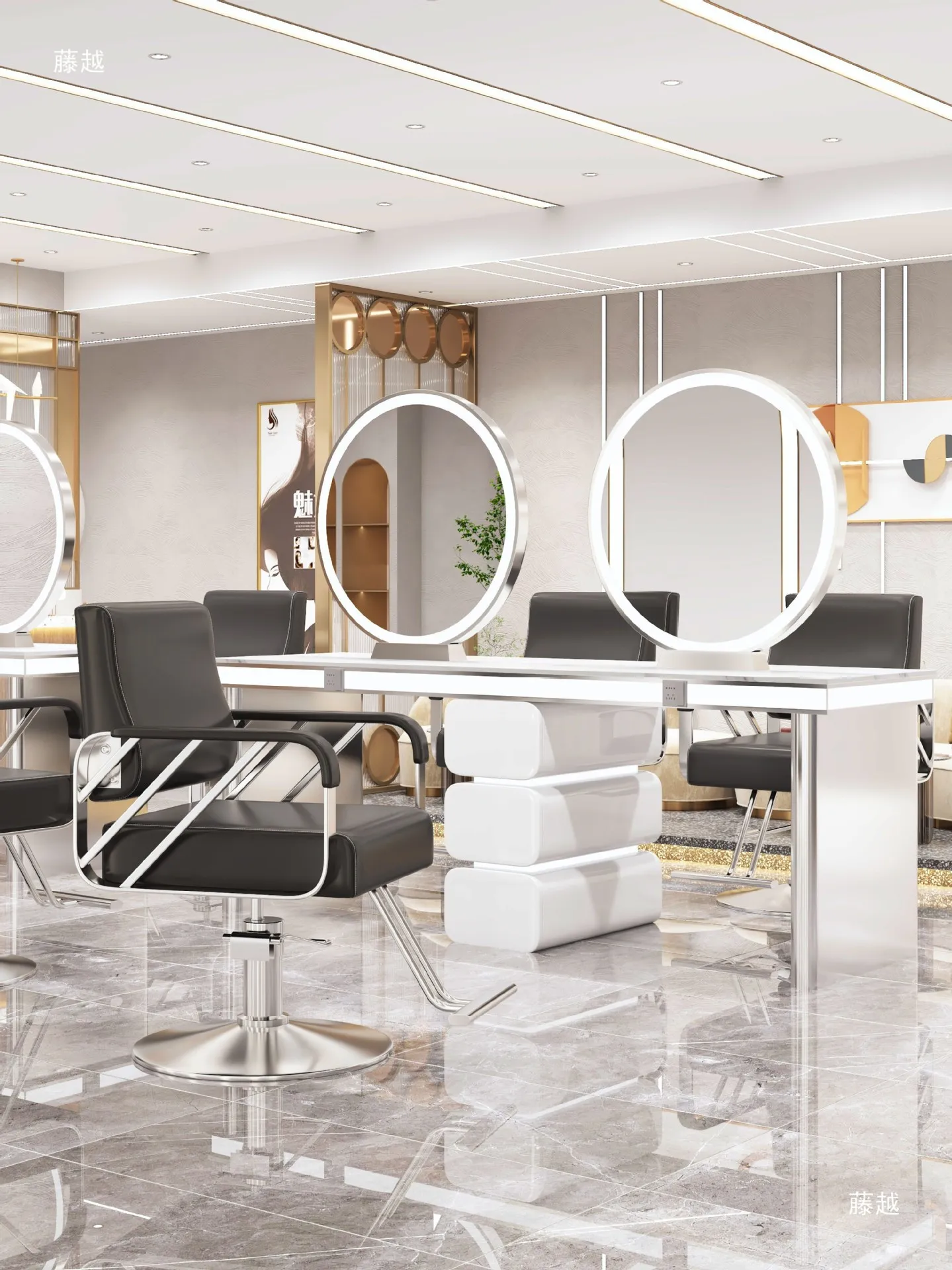 Barber shop mirror table with cabinet integrated hair salon Internet celebrity hair cutting hair perm and dyeing area with light