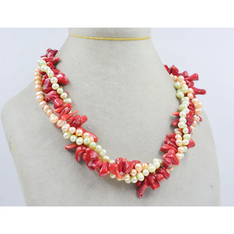

Charming and unrestrained party necklace. Natural Baroque freshwater pearls - Natural irregular coral jewelry 20”