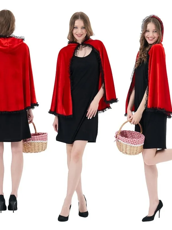 

Red Lace Short Coat Halloween Velvet Shawl Outerwear Role-playing Cos Little Red Riding Hood Stage Costume Chinese Ethnic Wom...