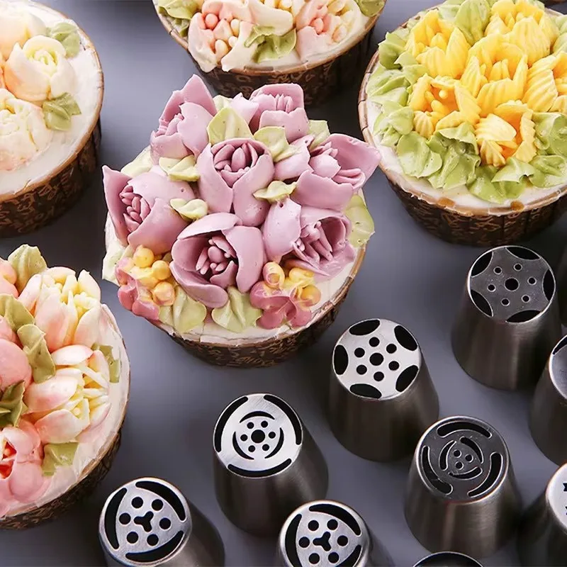 Flower-shaped Russian Piping Tips Nozzle Set for Valentine's Day Birthday Cupcake Cake Cookies Decoration Baking Tool Supplies
