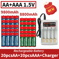 Rechargeable Battery Original NEW 1.5V AA9800MAH+AAA8800MAH+charger Suitable for Hair Clipper MP3