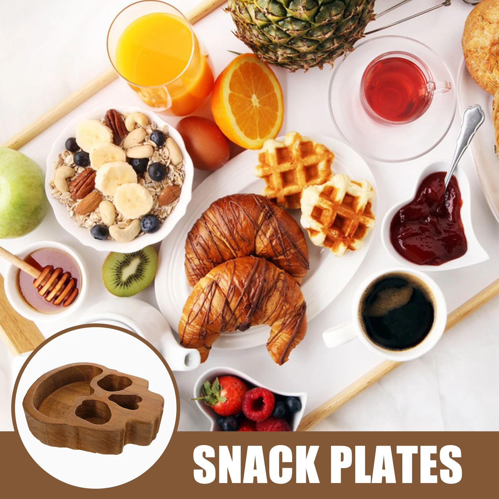 

Skull Shaped Wooden Tray Halloween Party Snack Serving Dishes Candy Dish Reusable Bowl Holder Wood Plate