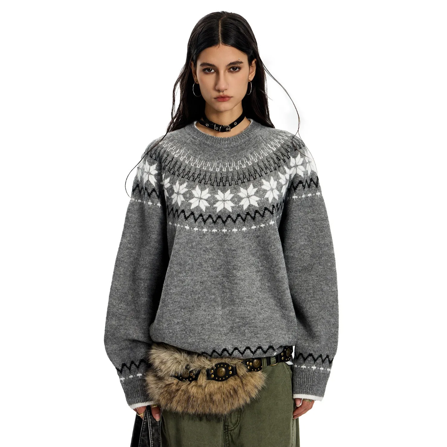 Unisex Knitting Sweater 2025 AW Fair Isle Retro Totem Preppy Sweater Man WomenFleece Knit Couples Pullover