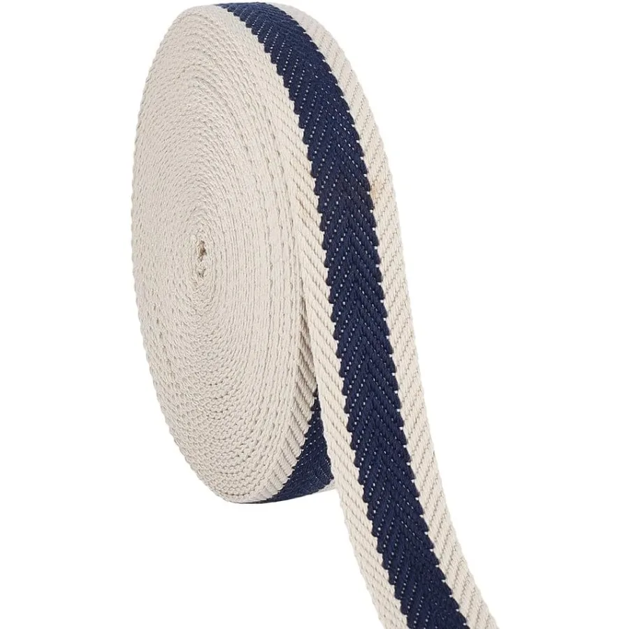 10 jardas de poliéster algodão listrado webbing 1.25 ihes largura meia-noite tecido azul webbing guarnição plana poliéster algodão webbing para ba