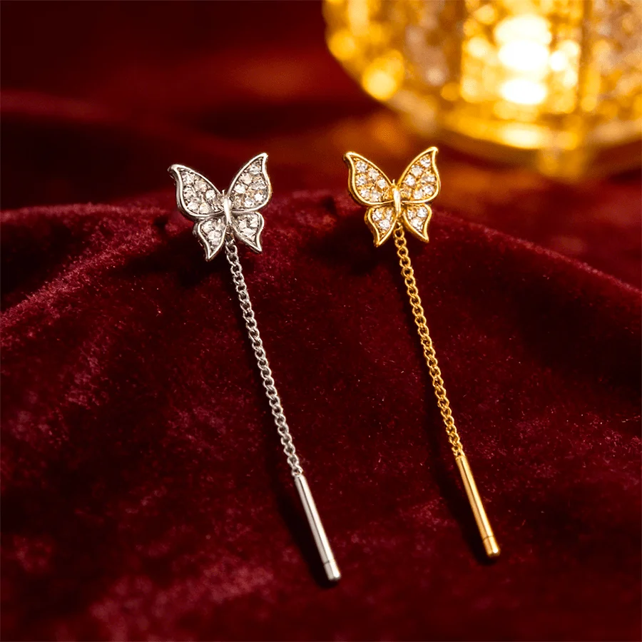 

Gentle fairy like diamond studded butterfly earrings, long tassel design, versatile earrings for daily commuting, holiday gifts. Clearance, local warehouse, collect my daily gifts.