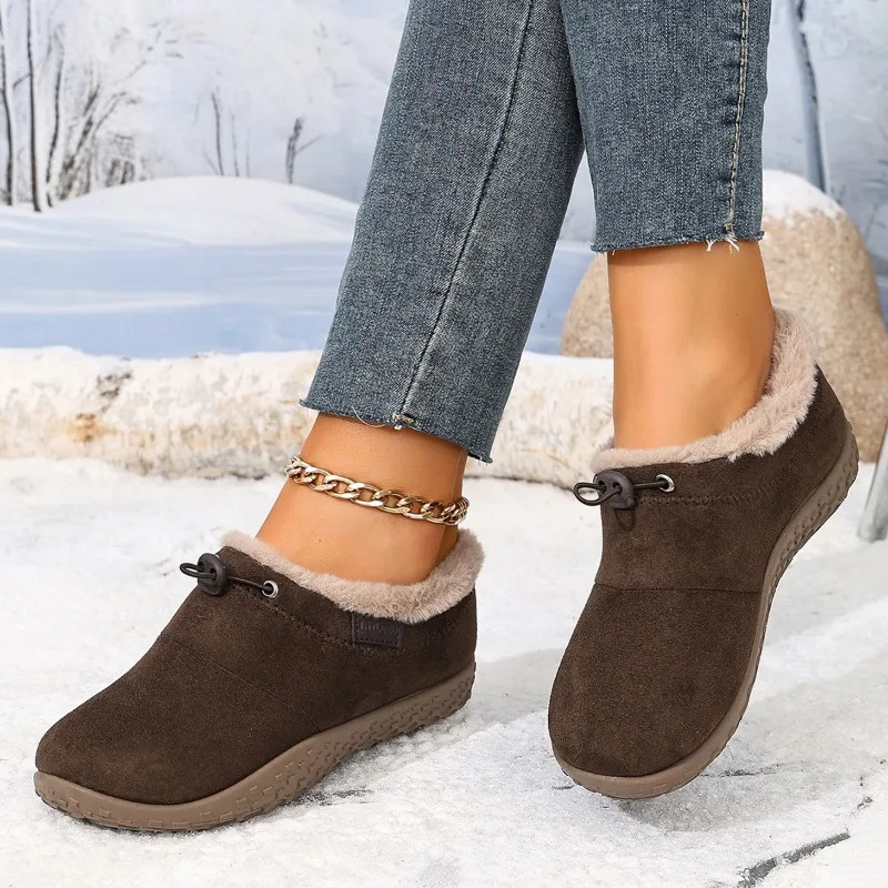 Mujer Winter Warm Ankle Boots 2026 New Slip On Soft Synthetic Plush Lining Non Slip Flat Sole Casual Outdoor Footwear Zapatos