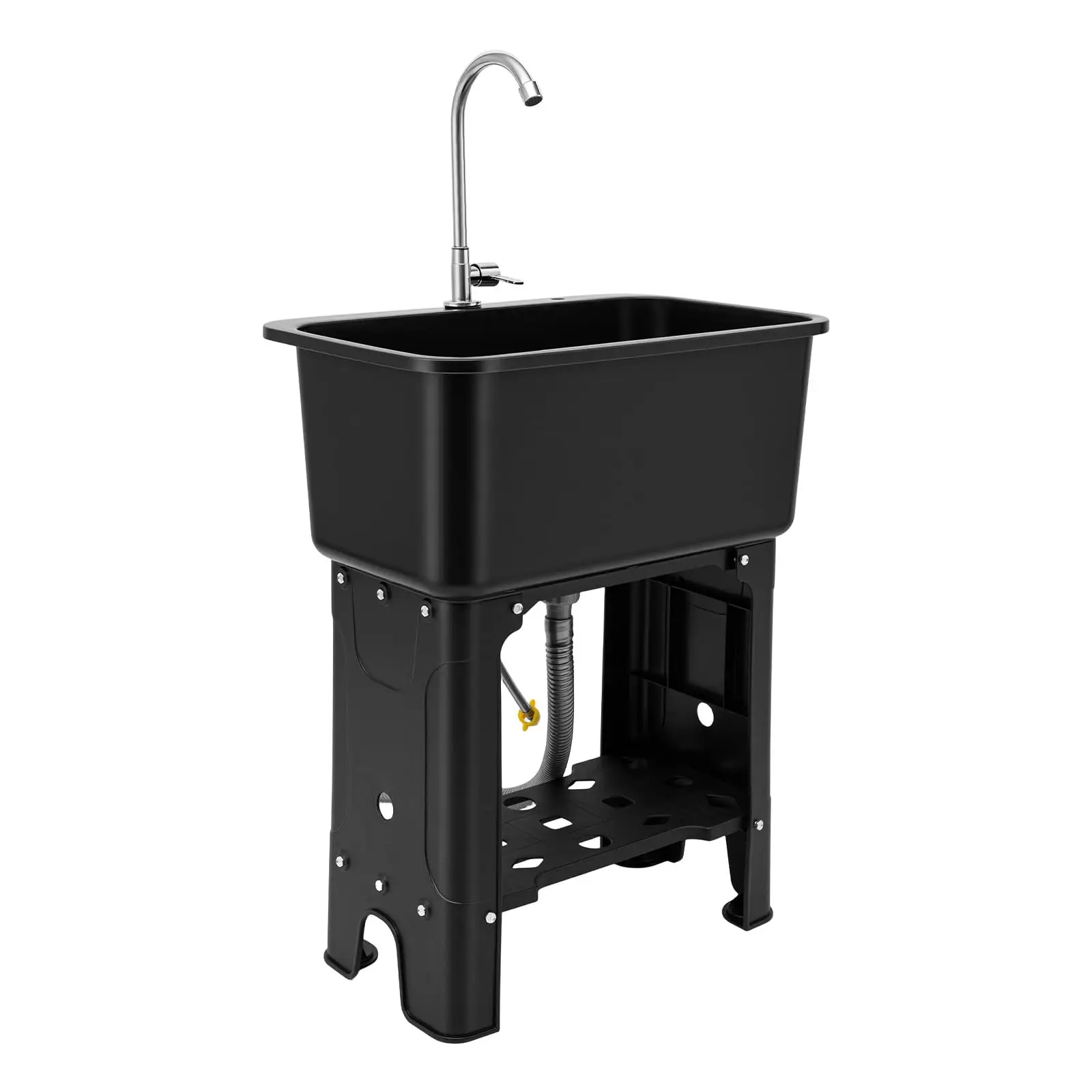 Plastic Outdoor Sink Utility Tub with Hose Hook Up Black | 110.23 lbs Load Capacity, 360° Swivel Faucet, Includes
