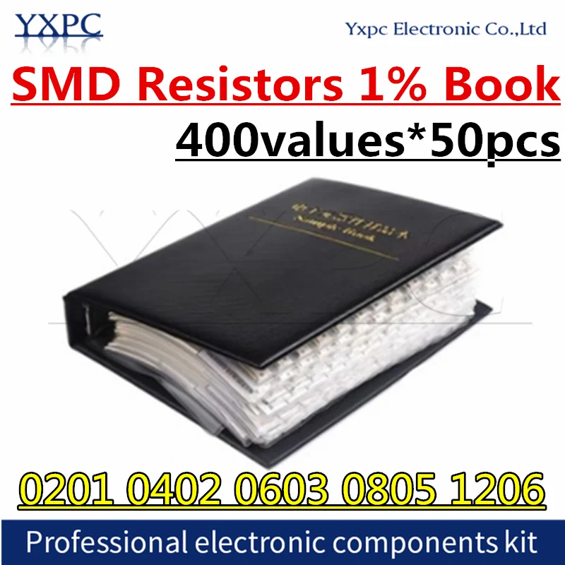 400values X50pcs 0201 0402 0603 0805 1206 SMD Resistors 1% Book 0R~10M Resistor