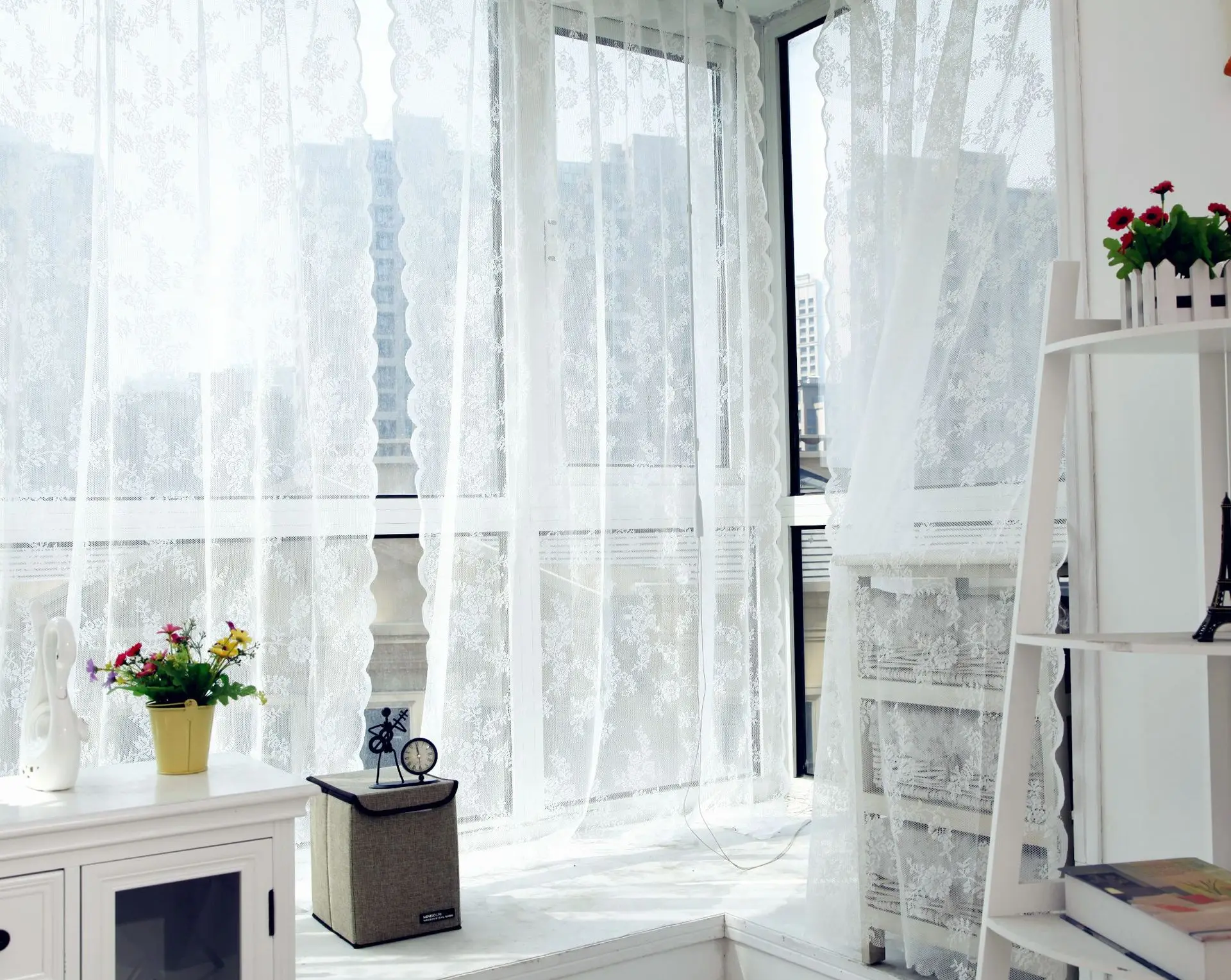 White Pink Grey Lace rose floral tulle Voile sheers Curtains RomanticCurtain Home Decoration 5 SIZE