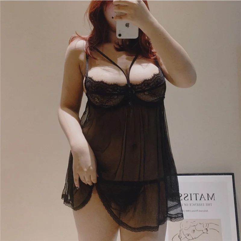 

New Night Soup Large Plump Girls Lingerie Women's Temptation See-through Steel Bracket Push up plus Size Sexy Pajamas Wome