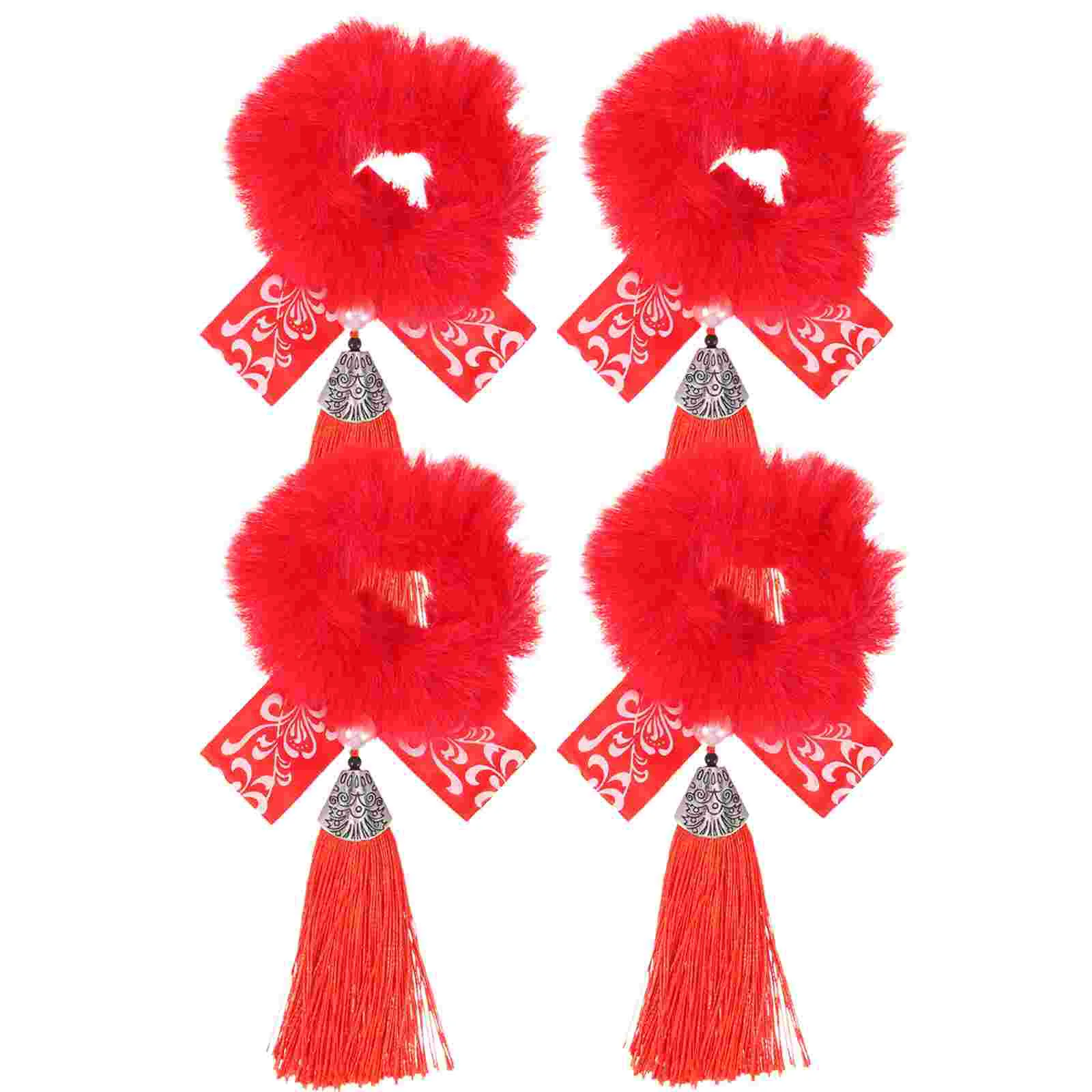 

2 Pairs New Year Headdress Tassels Velvet Polyester Kids Hair Ropes Party Ponytail Holders Holiday Hair Decorations