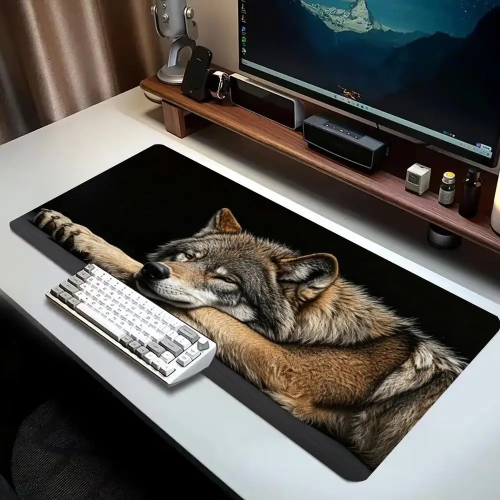 Wild Wolf Animal Extended Desk Mat Non Slip Rubber Stitched Edge Large Mousepad for Laptop PC Office Desktop Gaming Zone