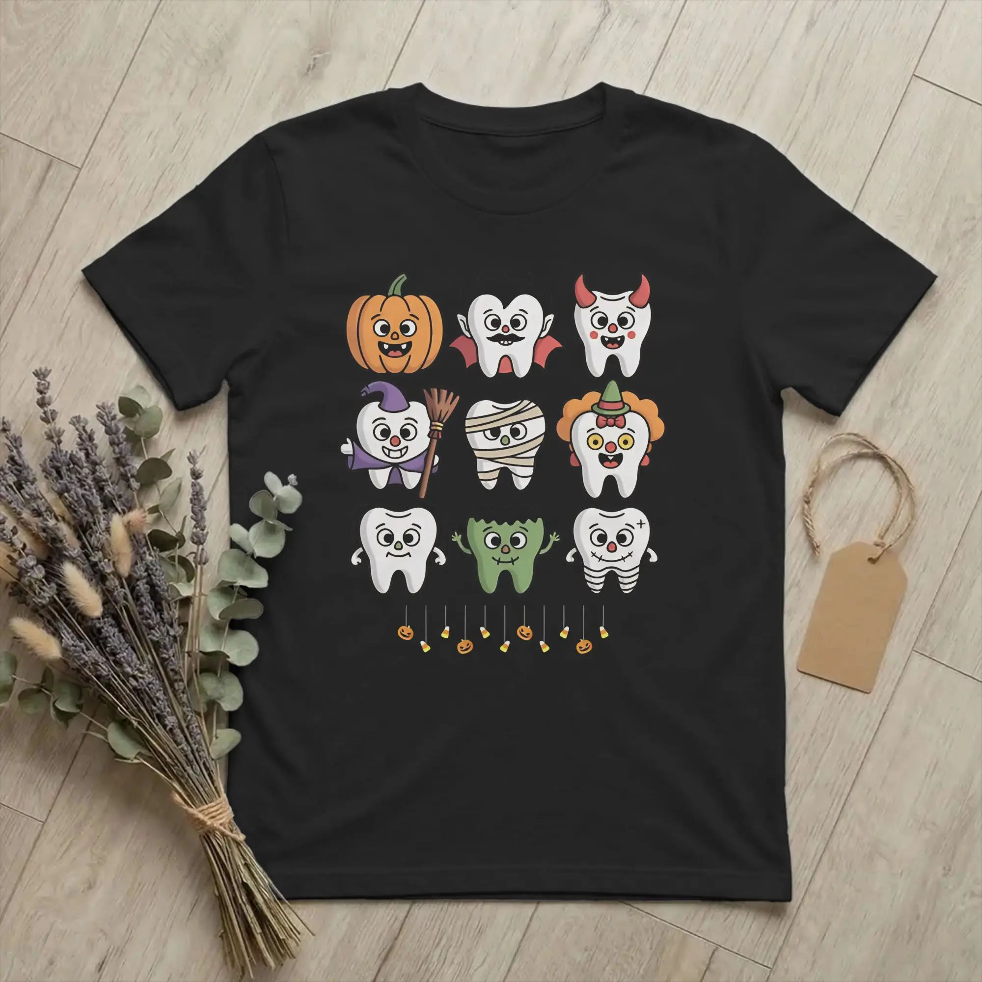 Tooth Characters Costume  Tshirts Unisex Cotton Clothing Casual Cartoon Teeth Helloween Round Neck Short Sleeve