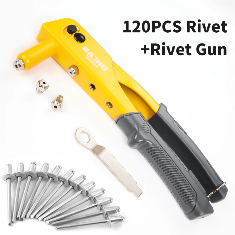 Manual profissional Rivet Gun Set, Ferramenta Riveter, Home Repair e DIY com 120 rebites, ferramentas manuais automotivos, 2.4mm, 3.2mm, 4.0mm, 4.8mm