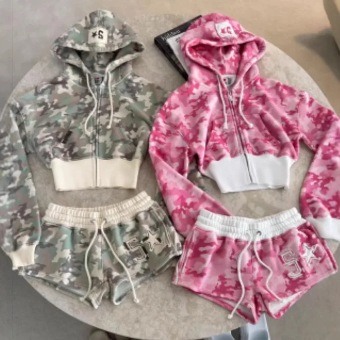 

Цветной кардиган на молнии с капюшоном и принтом Blo, женский свитшот с высокой талией, прямые брюки, сексуальный уличный спортивный комплект из двух предметов