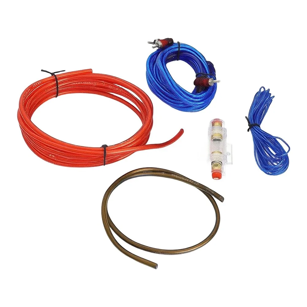 Car Wiring Kit 1500W 8GA Power Cable 5. Red Transparent with 60AMP Fuse Holder Gold Interconnect Ground Cable Car