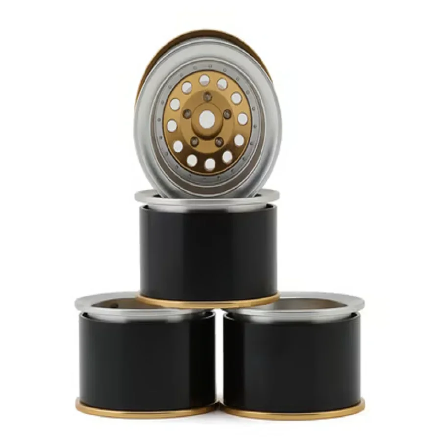 

RC4WD Tempest 1.55" Wide Deep Dish Scale Crawler Bead-Lock Wheels (Silver/Gold) (4) (55.1g ea) w/Scale Wheel Hub Nuts